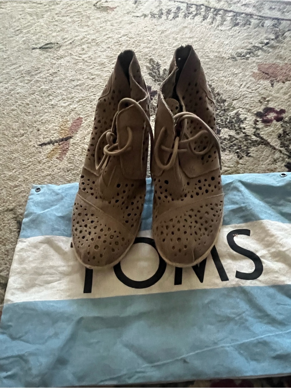 TOMS Taupe Perforated Lace-Up Ankle Boots